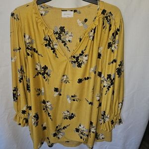MELLODAY Yellow Floral Blouse